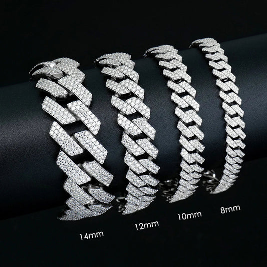 Bracelet cubain GRA certifié D VVS1 Moissanite 8mm/10mm/12mm/14mm Bracelets cubains en argent sterling s925 pour femme et homme