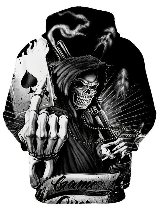 Autumn European and American new men's skull print comfortable and breathable hooded sweatshirt outdoor high street clothing
