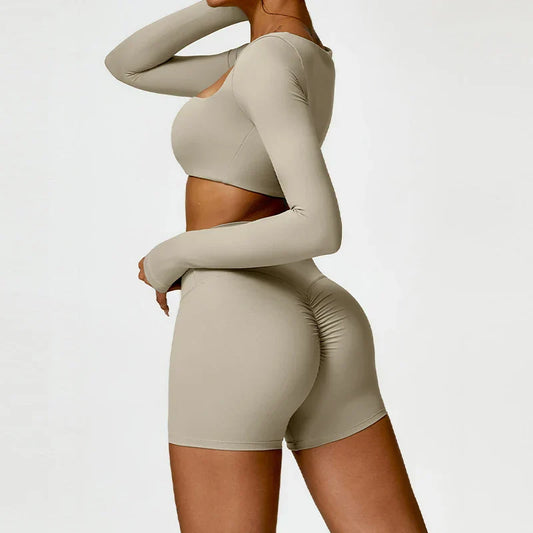 Summer 2PCS Yoga Suit Sports Set Women Quick-Dry Gym Set Women Tracksuit Running Workout Long Sleeve Sports Shirt Yoga Clothing