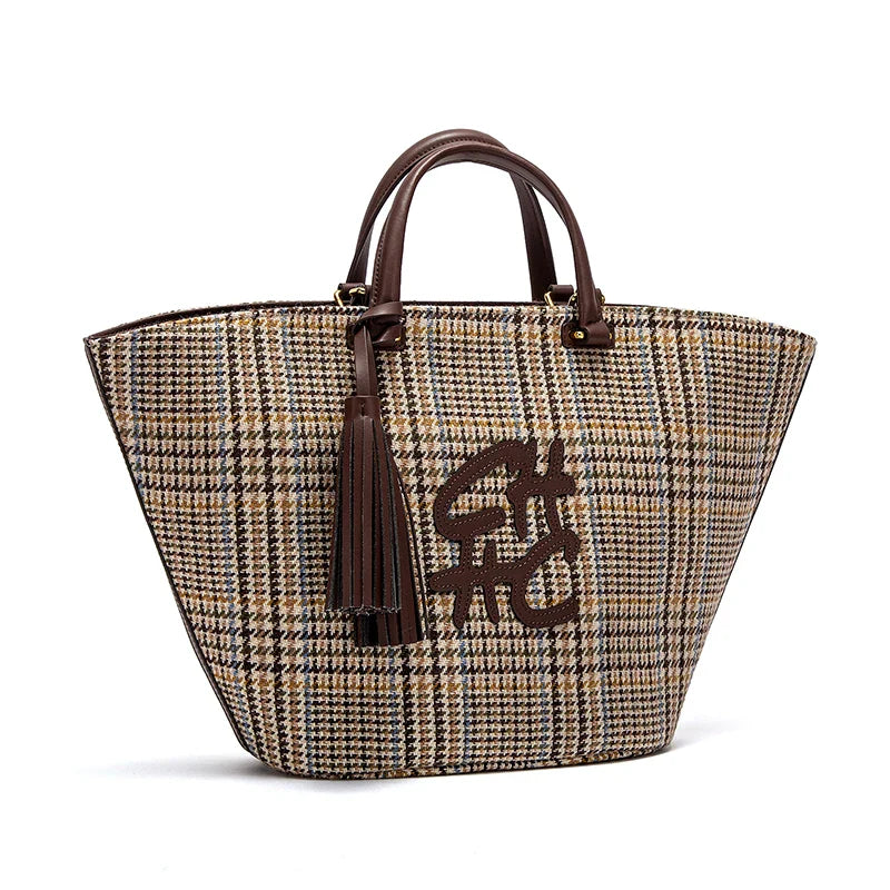 Women's Tote Bag 2025 New Retro Plaid Handbag Large Capacity Commuter Women's Bag