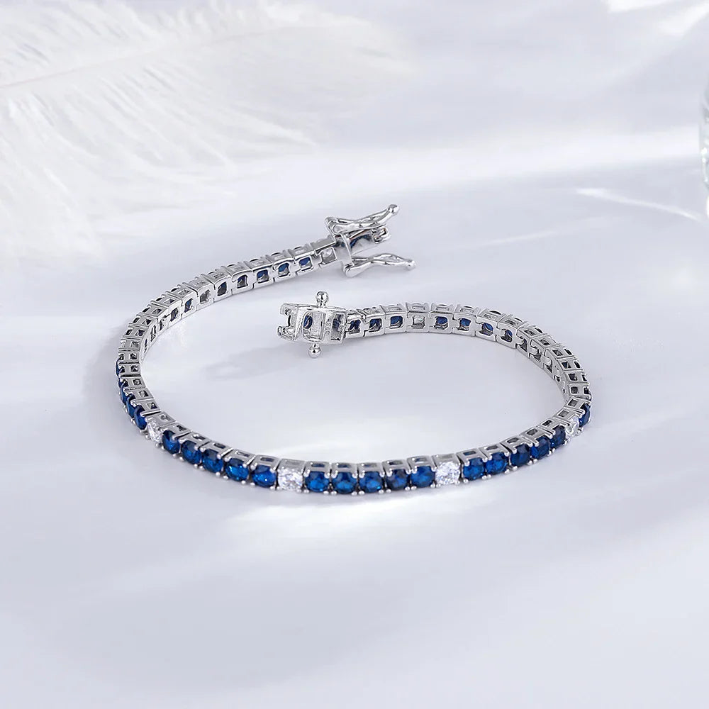 Fine Jewelry 3mm Montana Blue/Emerald Green/Ruby Red/Turquoise/Black Cubic zircon 925 Silver Tennis Bracelet