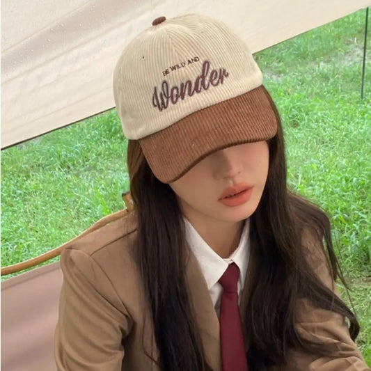 Corduroy Embroidery Baseball Cap Korean Retro Adjustable Hat for Men Women Casual Outdoor Travel Breathable Fashion Sports Wear