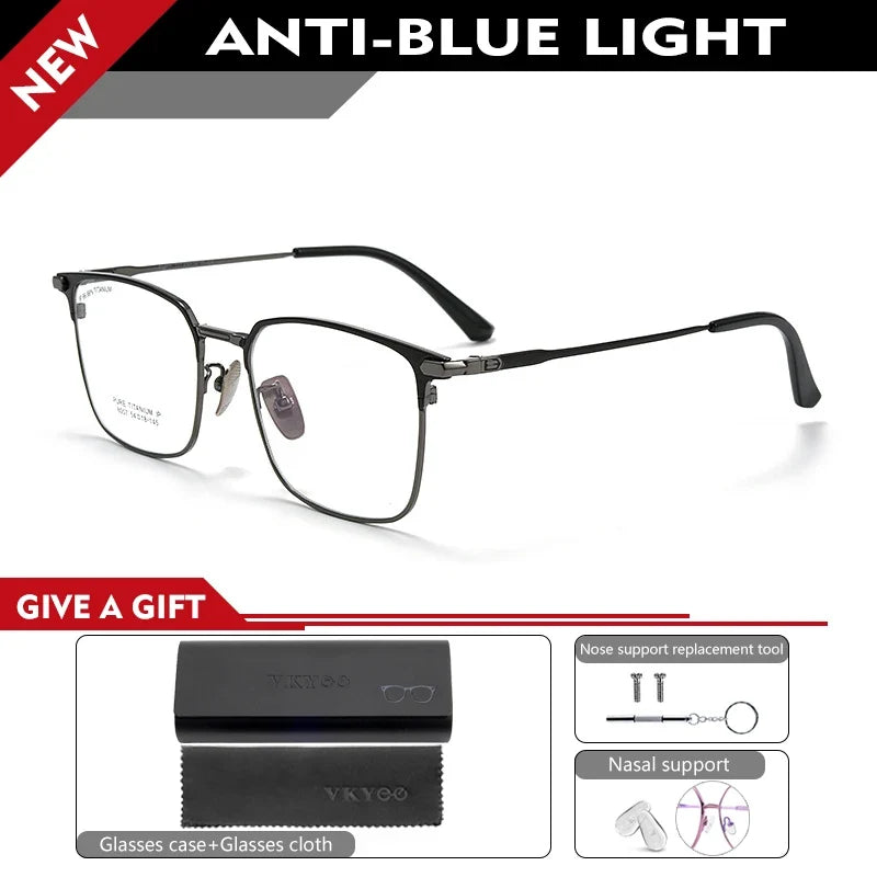 Fashion Square Pure Titanium Frame Simple Design Men's Anti-blue Light Glasses Can Be Customized Prescription 8007TS