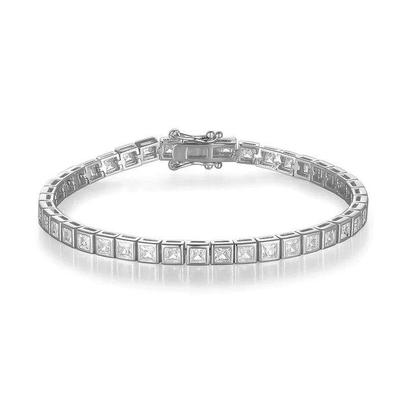 3/4mm Princess Cut Moissanite Tennis Bracelets for Women Men 925 Silver Square Diamond Bezel Set Unisex BraceletCertified