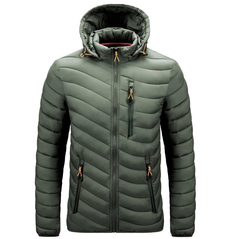Mens Lightweight Outdoor Puffer Jacket Hooded Insulated Thermal Puffy Winter Heated Running Travle Casual Cotton Outdoor Coat