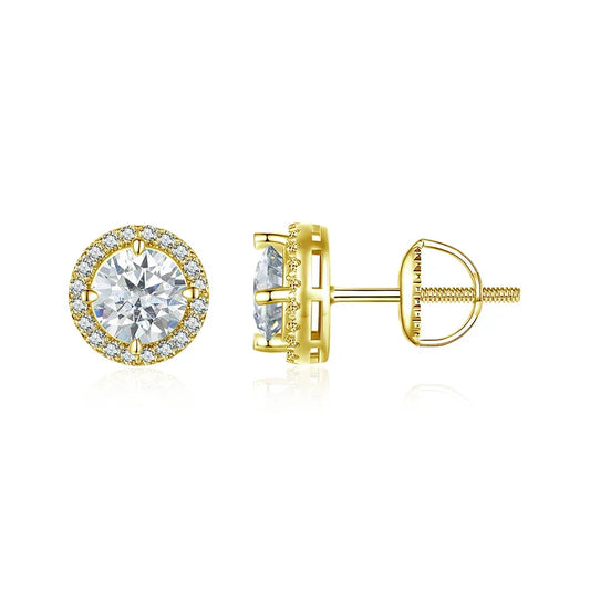 Exquisite Gold Halo Stud Earrings 925 Sterling Silver Moissanite Earrings for Women Engagement Wedding Fine Jewelry Gift