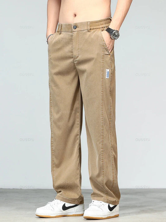 Summer Ultrathin High Quality Soft Lyocell Fabric Men's Jeans Loose Straight Denim Pants Design Casual Trousers Plus Size M-5XL