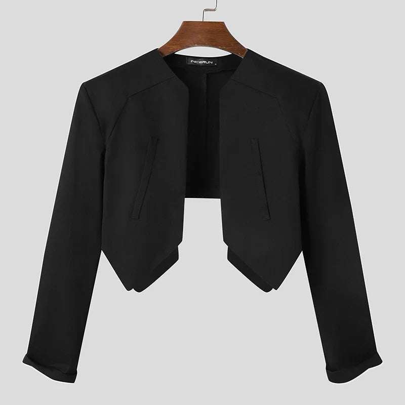 Men Blazer Solid Color Open Stitch Long Sleeve Irregular Thin Suits Men 2024 Streetwear Fashion Casual Crop Coats S-5XL