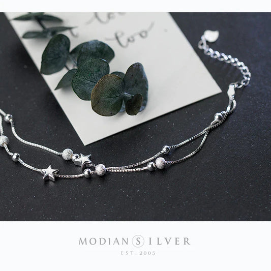 Nouveau Bracelet double couche en argent sterling 925 avec perles et étoiles pour femmes, Bracelet à breloques, bijoux fins originaux pour fiançailles