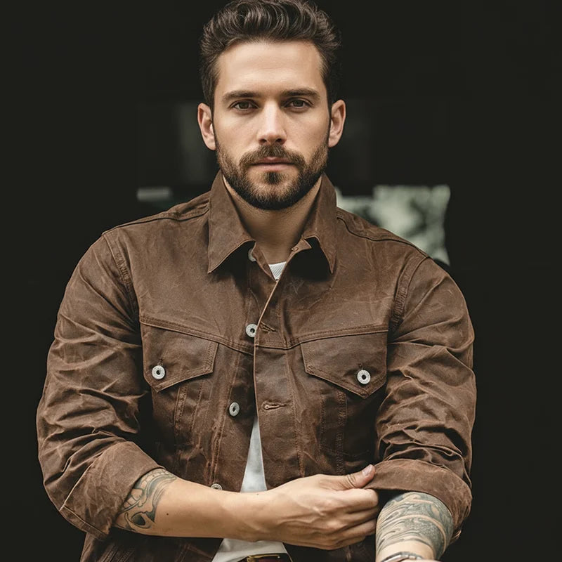 Retro Heavyweight Canvas Oil Waxed Jacket Cotton Waterproof Hunting Coat Male Spring Khaki Casual Work Safari Style Jacket