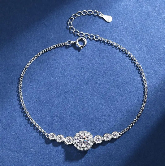 Bracelet à maillons en diamant Moissanite de forme ronde 0,5/1 carat couleur D pour femme, chaîne réglable en argent 925 plaqué or 18 carats