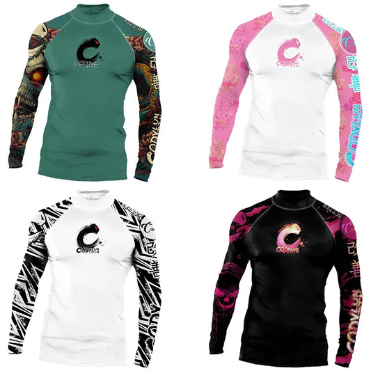 News Beach Climbing Men's Surf Rash Guard Long Sleeve UPF 50+ Sun Protection Quick Dry Swim Shirt High Neck Compression T Shirt
