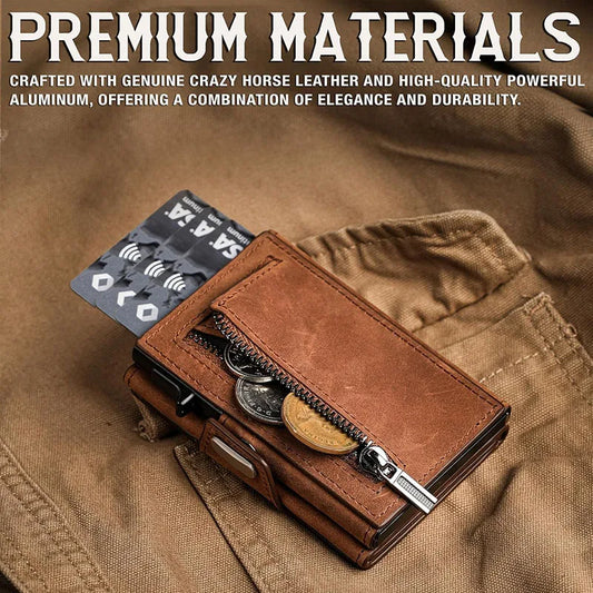 Porte-cartes slim RFID escamotable pour homme, portefeuille minimaliste en cuir avec fente pour billets, poche pour la monnaie, portefeuille de voyage EDC