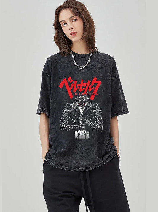 Hip Hop Men Streetwear T-Shirt Retro Vintage Washed Anime Graphic T Shirt Men Harajuku Cotton Casual Short Sleeve Tshirt Tops