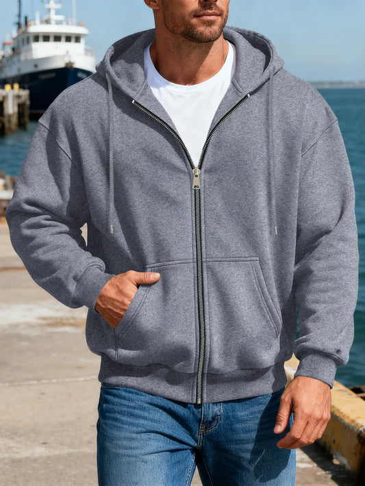 Men's Comfortable Fleece Hooded Sweatshirt Zipper Jacket Sports Shirt Long Sleeved Sweatshirt Autumn and Winter Hooded Coat