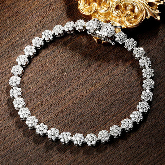 Bracelet Tennis Moissanite D VVS1 Plein Diamant GRA Argent Sterling 925 Plaqué Or Blanc Bracelets Fleurs pour Femme Homme