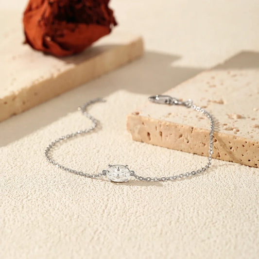Bracelet en moissanite ovale 1 carat en argent sterling 925, chaîne maillons à la mode pour femme, bijoux raffinés
