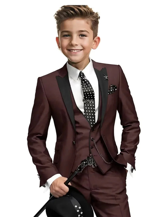 High Quality Boys Formal Suit Set 3 Pieces For Violin Performance Classy Peak Lapel Kids Slim Fit Tuxedo Birthday Party Wear
