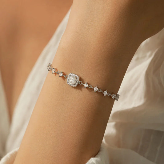 Bracelet de luxe en moissanite de 0,8 carat couleur D en argent sterling 925 avec halo pour femme, bijou de déclaration pour mariage