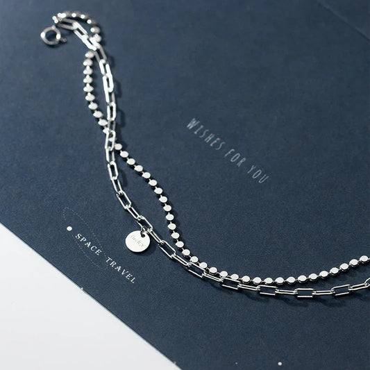 Bracelet double chaîne en argent sterling 925 géométrique pour femmes et filles, bijoux de luxe originaux