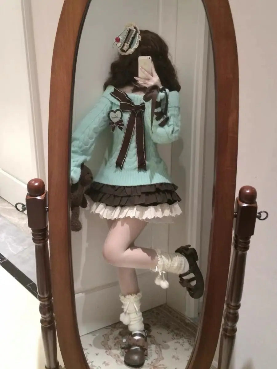 Brown Women Plaid Skirts Kawaii Lolita Sweet Mini Skirts Vintage Lace Patchwork Cute Fashion High Waist Layered Skirt