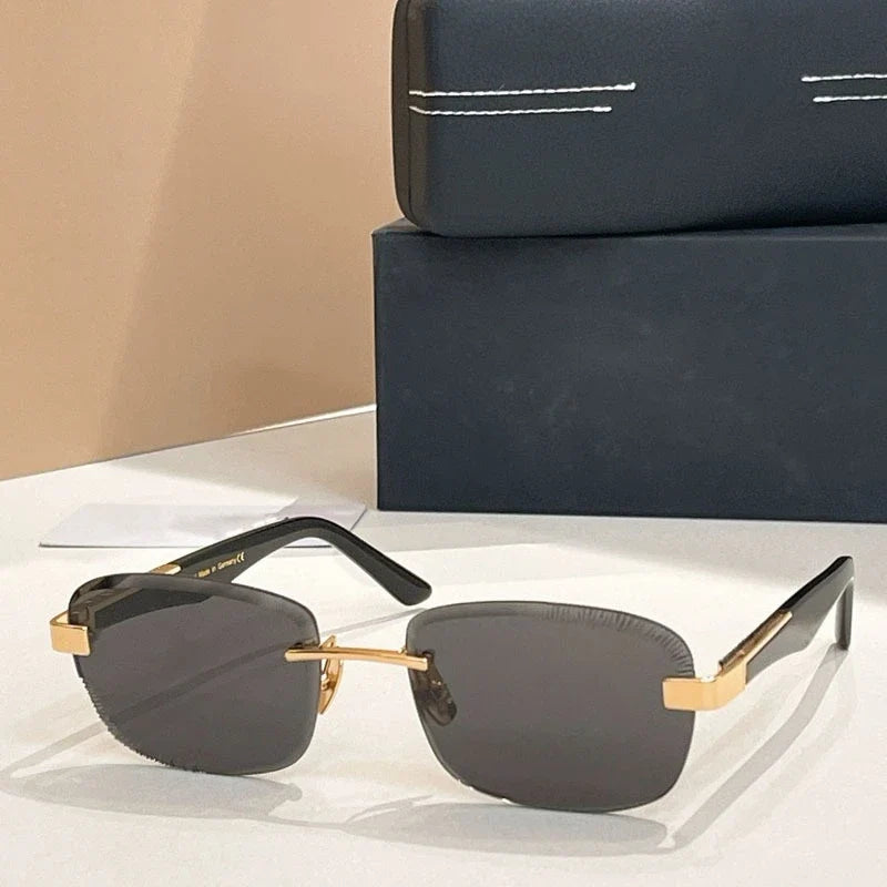 Rimless Sunglasse Men Alloy Square Diamond Cut Germany Trendy High Quality UV400 Classical Vintage Glasses with Case