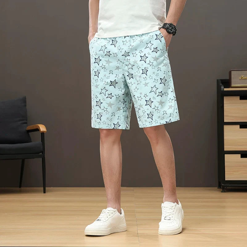 Streetwear Star Print Shorts Men Hawaii Beach Casual Shorts Outdoor Cotton Sports Elastic Waist 6XL Oversized Baggy Half Pants