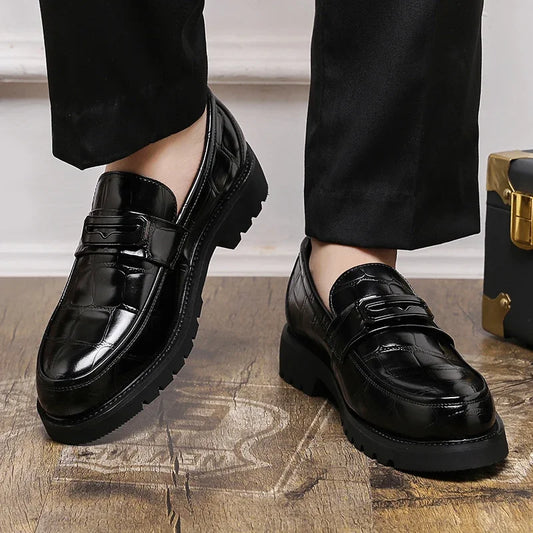 Men's Thick Soled Leather Shoes Minimalist Design Style Daily Outdoor Leisure Business Party Height Increasing Shoes Zapatillas