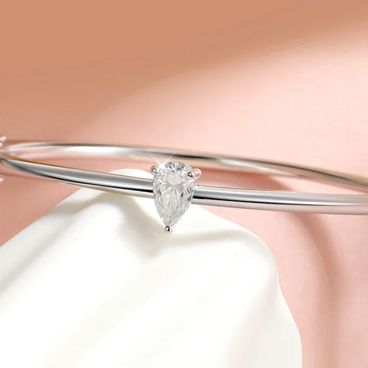 Bracelets Joncs pour Femmes en Moissanite Certifiée Taille Poire 1CT, Argent Massif S925, Bracelets en Diamant de Laboratoire, Bijoux Cadeaux d'Anniversaire