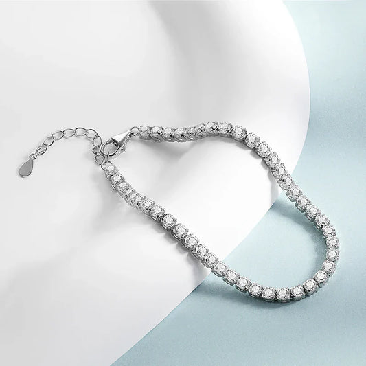 Bracelet étincelant 100% véritable 0,1 carat 3 mm en moissanite complète pour femme fille, fête, en argent sterling S925, maillons de 2 mm avec diamants