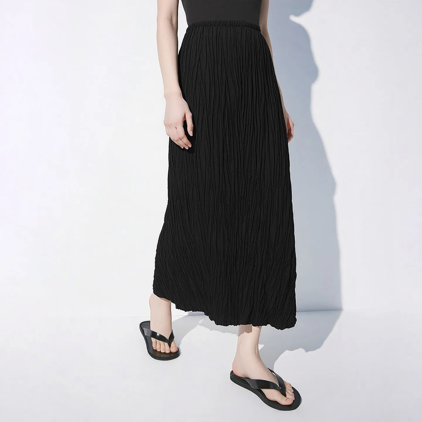 Pleated Women's Skirt 2026 Summer New Elastic Waist Flowy A-Line Midi Skirt Casual Versatile Women's Clothing 12622123