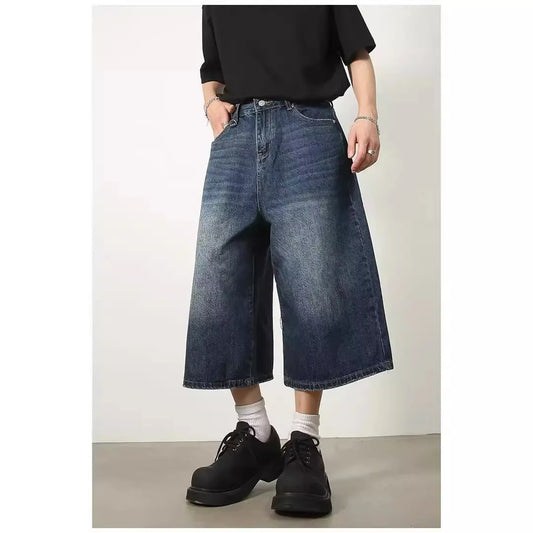 Vintage Y2k Baggy Denim Shorts Wide Leg Pants For Women&Men Fashion High Waisted Wash Knee Length Jeans Shorts Oversize Pants
