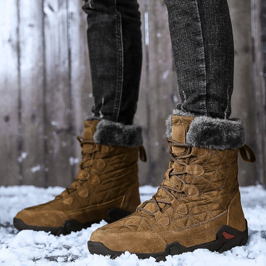 New Winter Men Snow Boots Fur Plush Warm Men Ankle Boots Plus Size Waterproof Men Boots Outdoor Non-Slip Hiking Boots Work Shoes