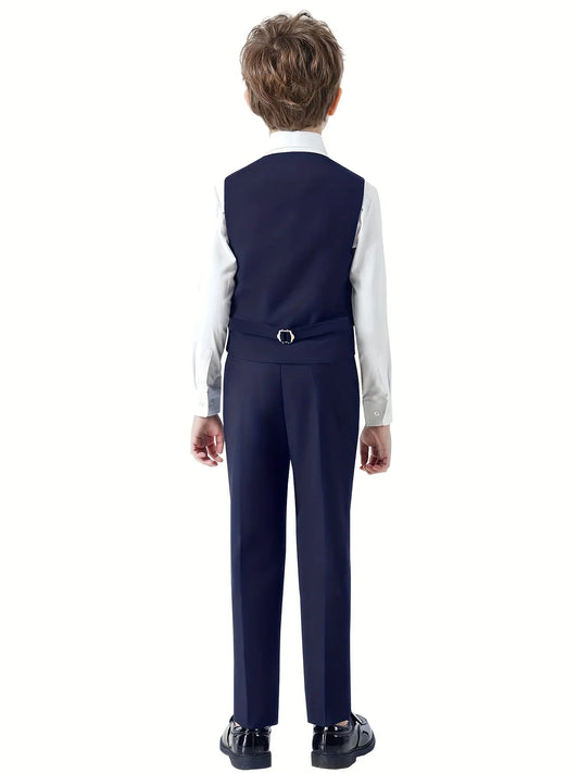 4pcs/set Boys' Suit Set With Pants, Vest, Shirt And Tie School Uniforms