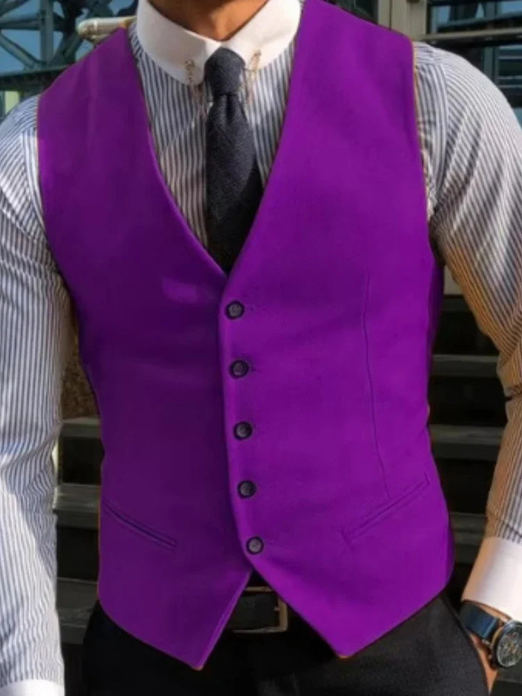 Men Vest Yellow Solid V Neck Single Button Waistcoat For Wedding Party Banquet Business Casual Daily Office Work Men Suit Vest