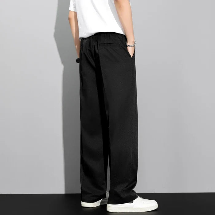 Men's 2026 Summer Korean Style Loose Straight Leg Draping Lightweight Casual Pants Slacks Khaki Dark Gray Black Trousers Male