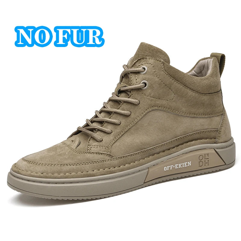 New Arrival Genuine Leather Men Ankle Boots Design Warm Plush Fur Winter Sneakers Snow Casual Leather Shoes Outdoor Basic Boots