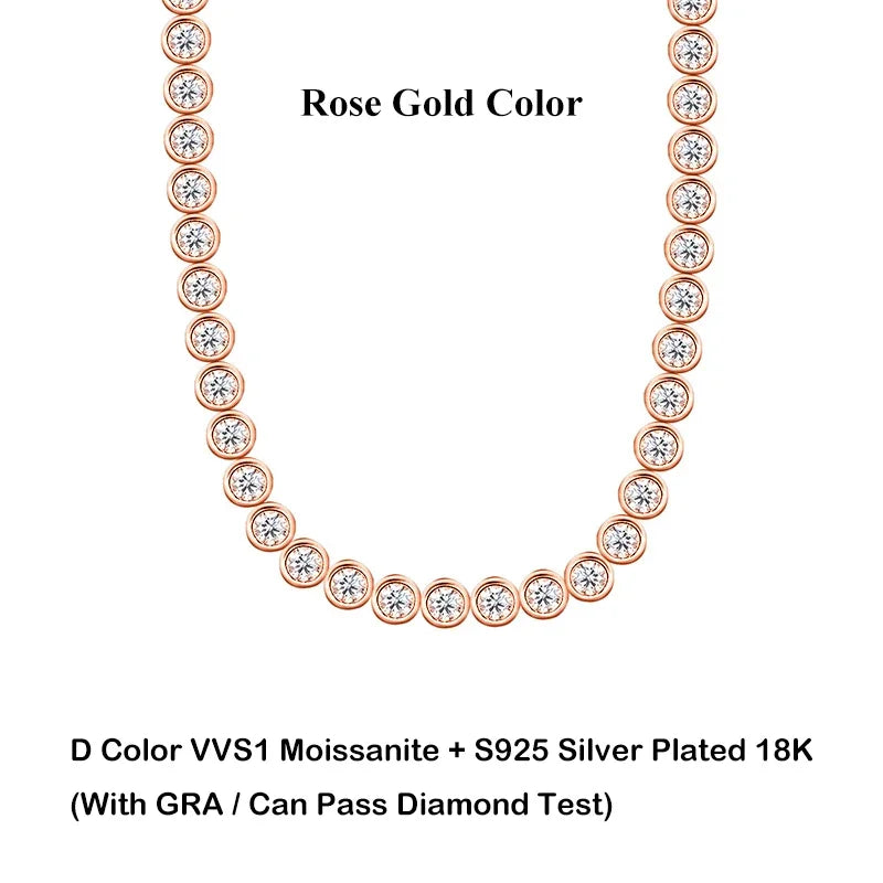 Bezel Full 2/3mm D Color Moissanite Tennis Necklace for Women S925 Silver Plated 18K Gold GRA Certified Diamond Bracelets