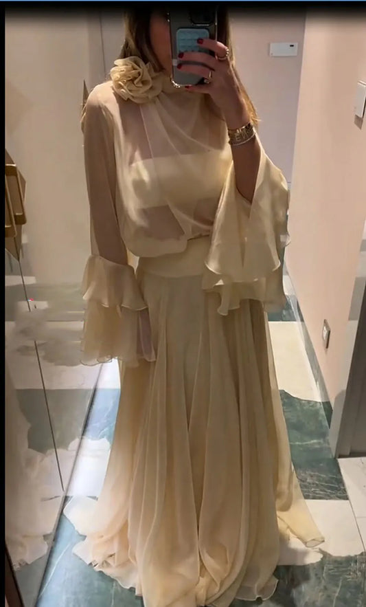 Dubai Evening Dresses Customizd 2 Piece Elegant Party Dress Chiffon Luxury Evening Dresses Long Sleeve Women Night Gown