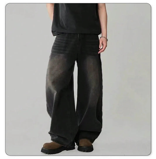 Four Season Men's Jeans Korean Version Student Casual Pants High Street Straight Loose Wide Leg Jeans Black Grey Blue Baggy Jean