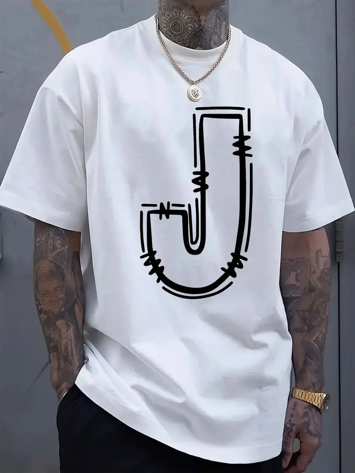 Men's Casual Cotton T-Shirt with Stylish J-Letter Print - Breathable, Comfort Fit for Spring & Summer Urban Fashion Tees for Men
