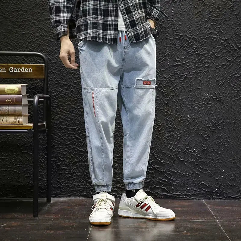 2026 New Hip Hop Harem Jeans Pants Men Loose Joggers Denim Casual Sweatpants Korea Ankle Length Trousers Streetwear Male Clothes
