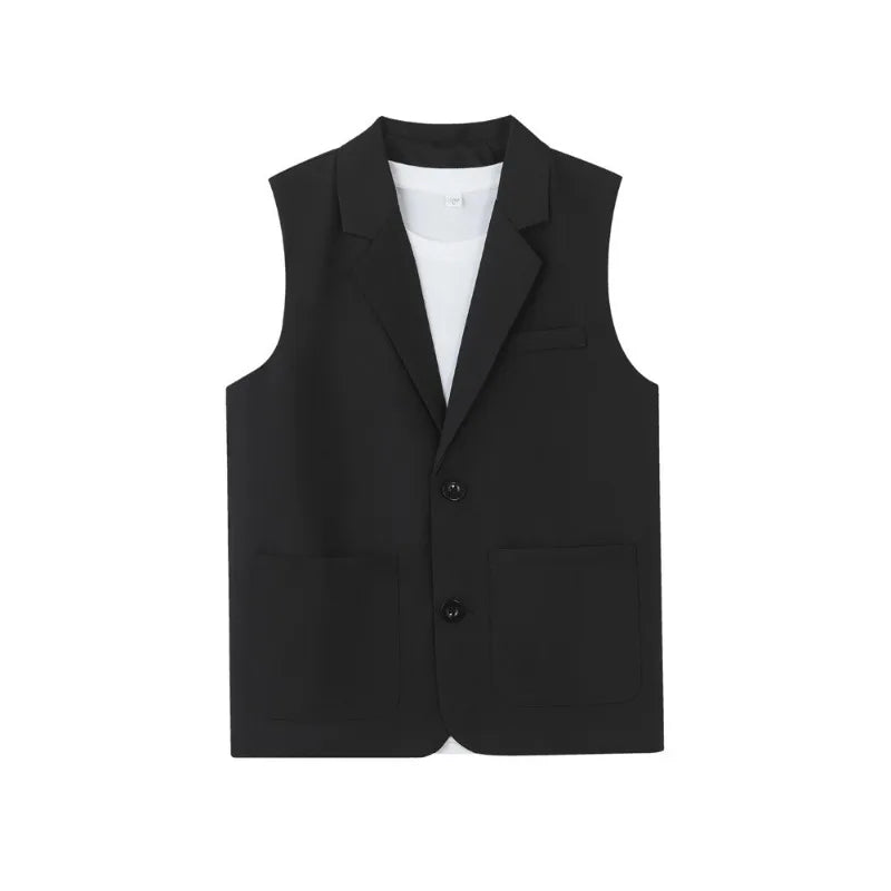 Summer Suit Vest Turn Down Collar Single-breasted Male Waist Sleeveless Pocket Versatile Business Casual Man Coat