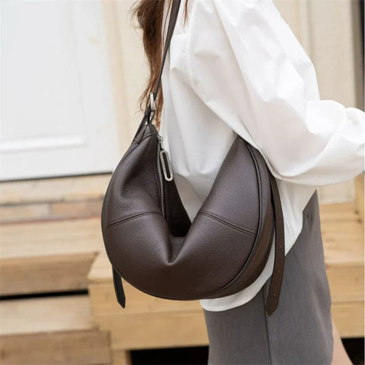 Slouchy Genuine Leather Hobo Bags For Women Luxury Cowhide Soft Crescent Shoulder Bag Crossbody Work Purses Handbags