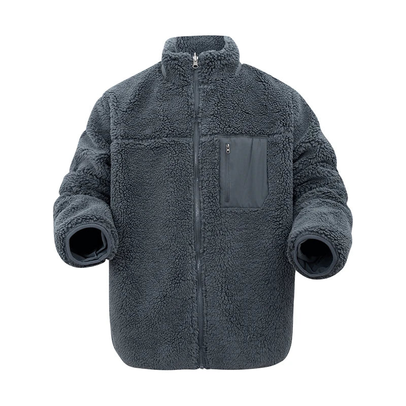 Men's Fleece Jacket Winter Thickened Coat Casual Stand Collar Daily Wear for Outdoor Activities Man Fur Outerwear Menswear