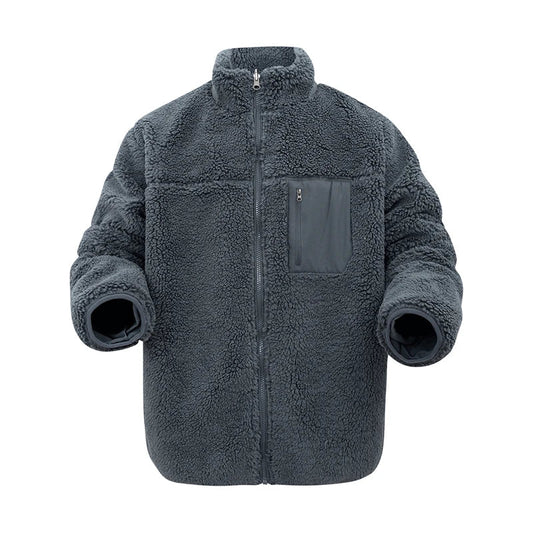 Men's Fleece Jacket Winter Thickened Coat Casual Stand Collar Daily Wear for Outdoor Activities Man Fur Outerwear Menswear
