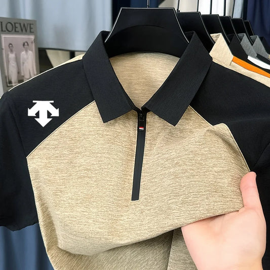 designer original printing summer men's short sleeve polo shirt lapel luxury zipper t-shirt fashion leisure ventilate men's wear