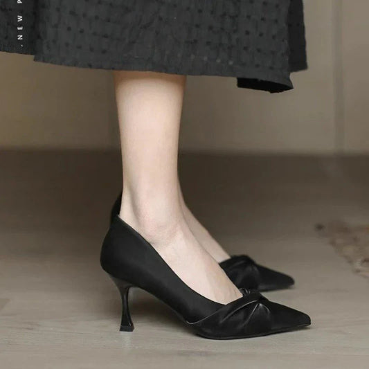 2026 New Women's Pointed Toe Stiletto Heels, Elegant Beige Ruched Pumps, Comfortable Commuter Shoes for Wedding Party Dress