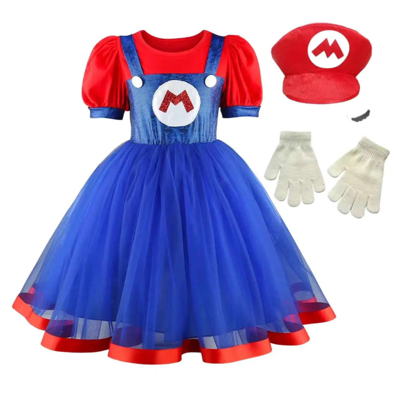 Super Bros Stage performance movie cosplay girls puff Sleeve Top+Dress Girl Halloween Birthday Party Cosplay