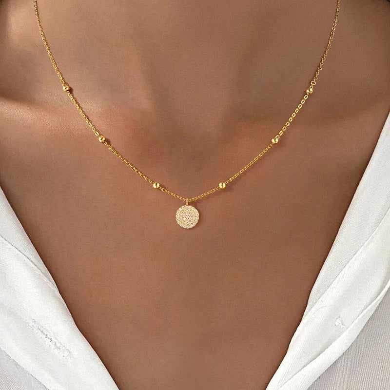 925 Sterling Silver Fashion Shiny Round Beads Halo Zircon Necklace For Women Engagement Wedding High Quality Fine Jewelry